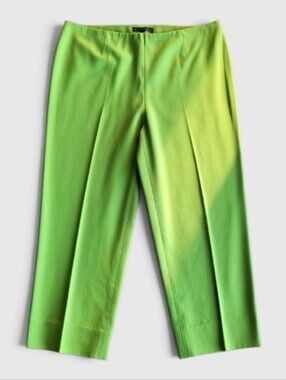 LAFAYETTE 148 New York Lime Green Cotton Resort-Wear Crop Pants Sz12 Flat Front